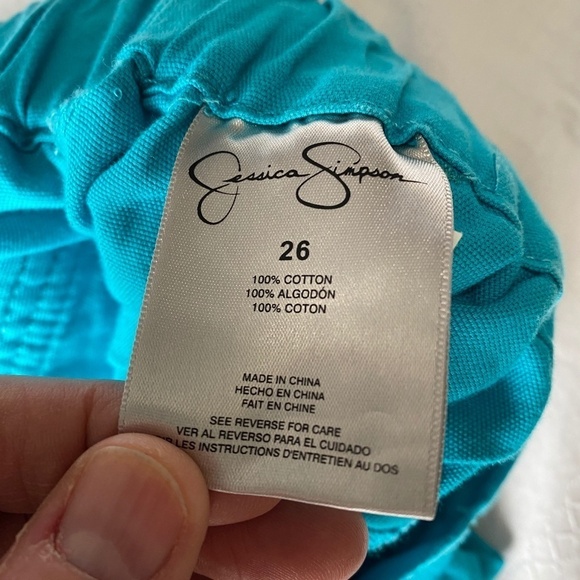 Jessica Simpson Women's Aqua Denim Beach Shorts Elastic Waist Drawstring Size 26 - Picture 6 of 12